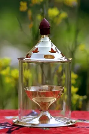Brass and Glass akhand deep Diya with Cover for Puja