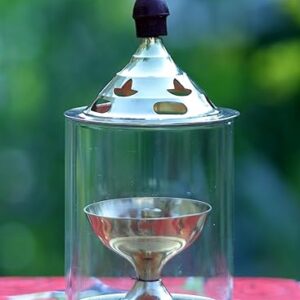 Brass and Glass akhand deep Diya with Cover for Puja