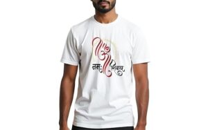 Men's Om Namah Shivay Texture Print Half Sleeves Regular White T-Shirt