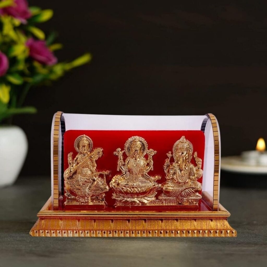 Gold Plated Idols | Laxmi Ganesh Murti & Ma Saraswati | Home Decor, Pooja Room