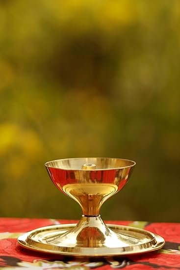 Brass and Glass akhand deep Diya with Cover for Puja