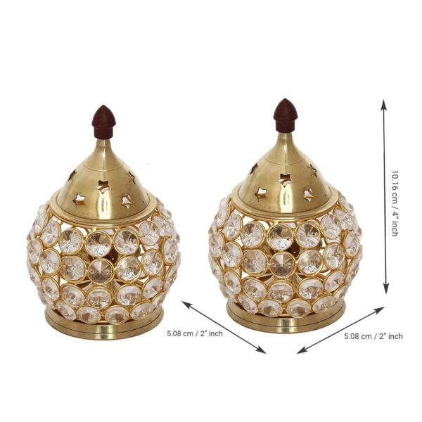 Set of 2 Golden Brass and Crystal Akhand Diya for Puja