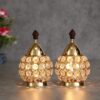 Set of 2 Golden Brass and Crystal Akhand Diya for Puja