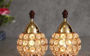 81rRtAqnNaL._SL1500_.jpg Set of 2 Golden Brass and Crystal Akhand Diya for Puja