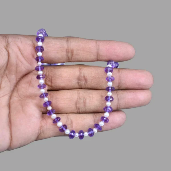 Elegant Amethyst & Pearl Beads Mala – Purple & White Necklace