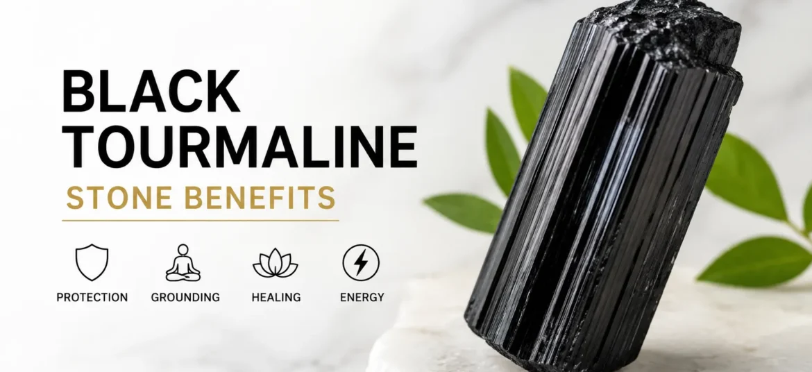 Black Tourmaline stone benefits for protection, healing, positivity, grounding, and negative energy removal.