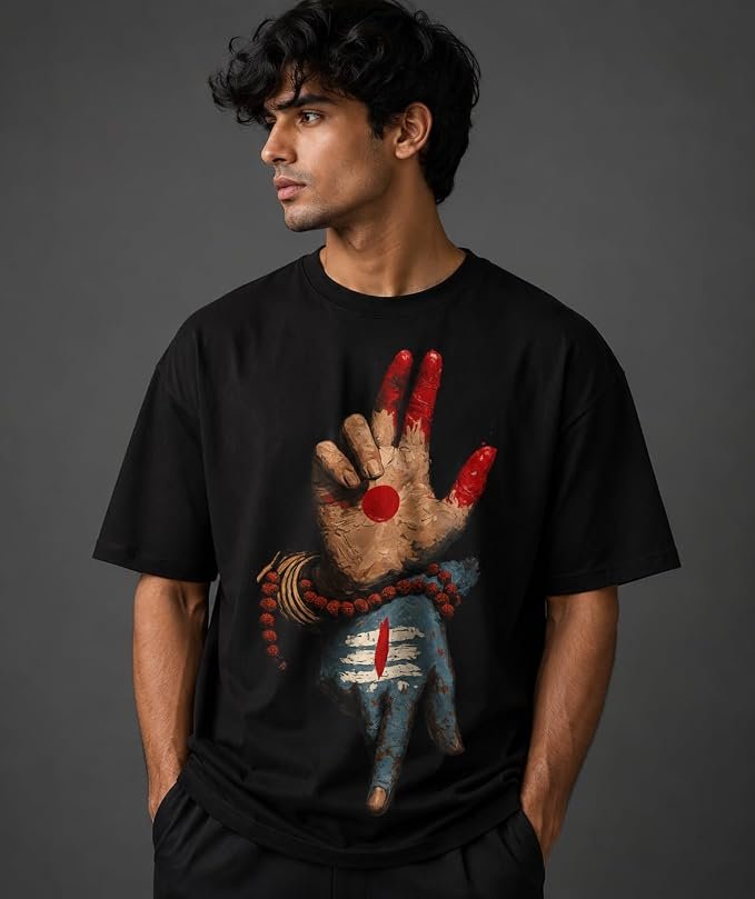 Unisex Spiritual Graphic | Shiva Hand Art Print | Hindu Devotional Streetwear