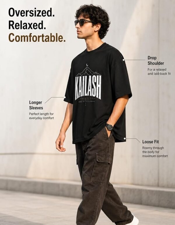 Oversized T Shirt for Men Pure Cotton Graphic Black Tee