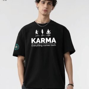 Men’s Black Oversized “Karma” Graphic T-Shirt | Spiritual Sanskrit Print