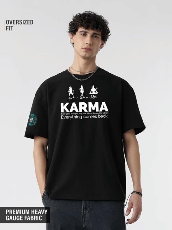 Men’s Black Oversized “Karma” Graphic T-Shirt | Spiritual Sanskrit Print