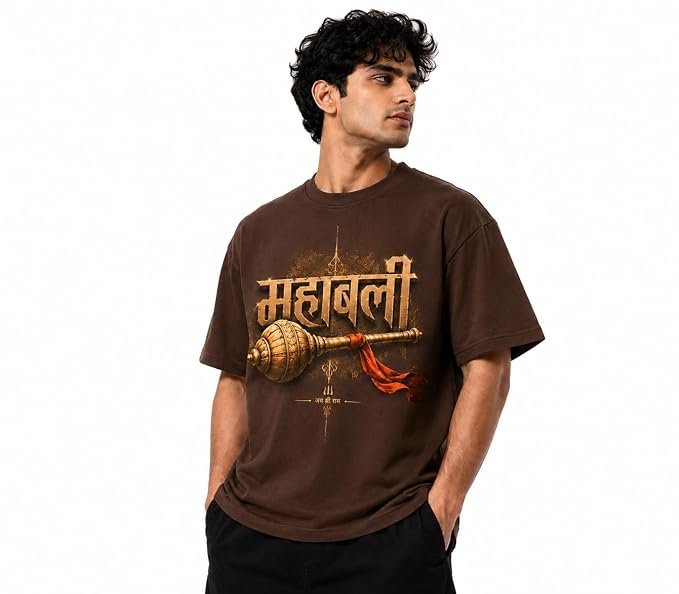 Mahabali Hanuman Oversized Spiritual Graphic T-Shirt for Men