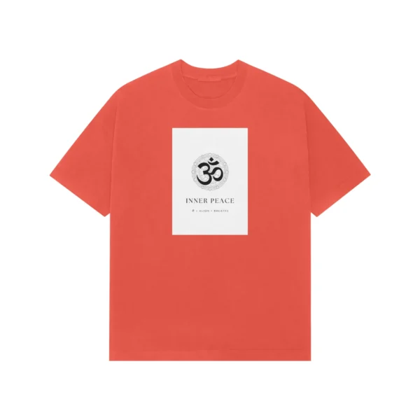 1e29b991-2249-4ce0-9be8-9837c9ca7ffd-mockup-1440-734-brick-red-1791993256416.webp Inner Peace Om Printed T-Shirt – Spiritual Graphic Tee | Unisex Casual Wear | Coral Red
