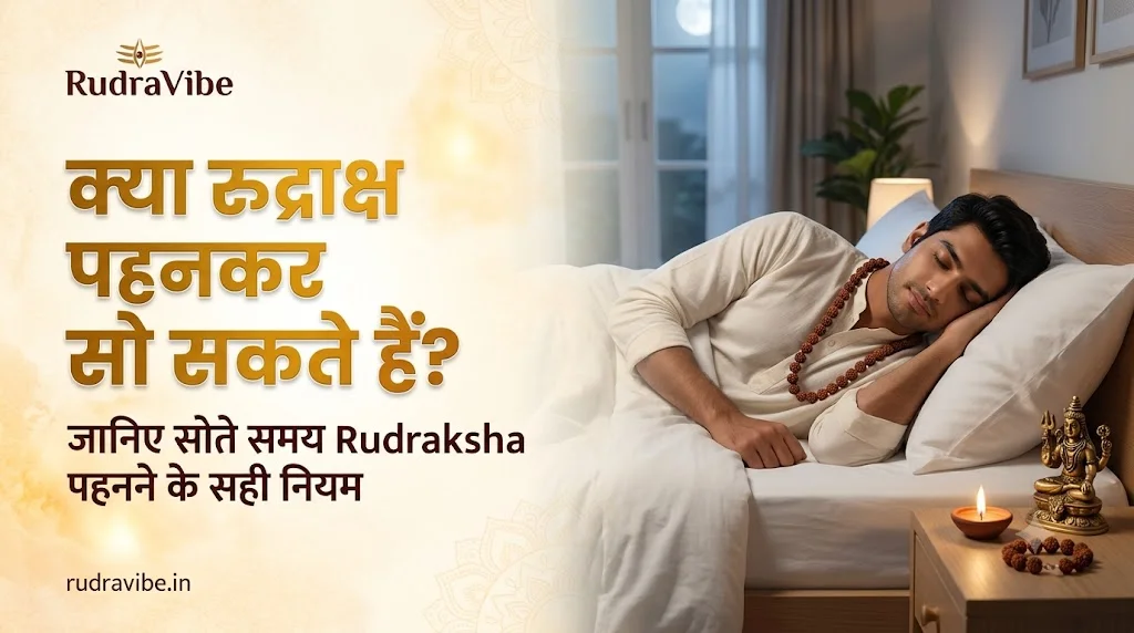 क्या रुद्राक्ष पहनकर सो सकते हैं – सोते समय रुद्राक्ष माला पहने हुए व्यक्ति की तस्वीर