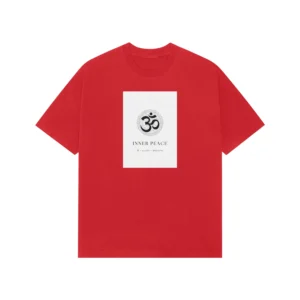 Inner Peace Om Printed T-Shirt – Spiritual Graphic Tee | Unisex Casual Wear | Coral Red - Mockup